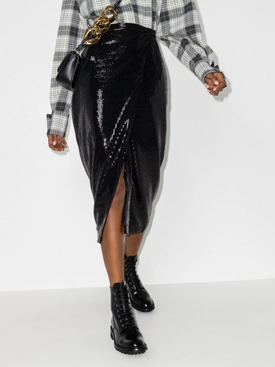 Shop Anouki Black Sequinned Midi Skirt