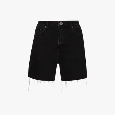 Shop Ksubi Racer Frayed Denim Shorts In Black