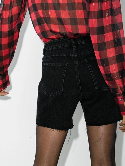 Shop Ksubi Racer Frayed Denim Shorts In Black