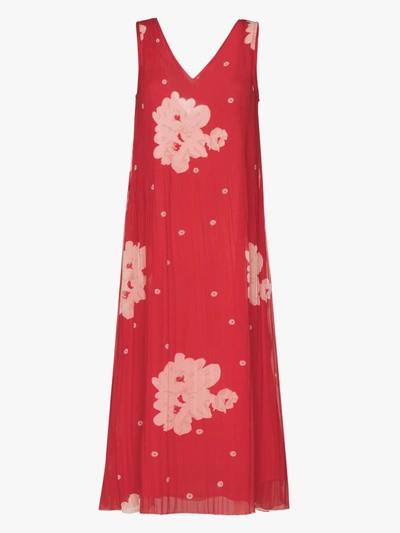 Shop Ganni Floral Georgette Midi Dress In Red