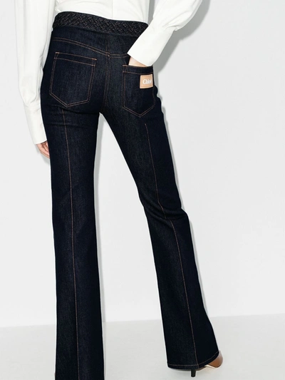 Shop Chloé Blue Recycled Denim Braided Flared Jeans