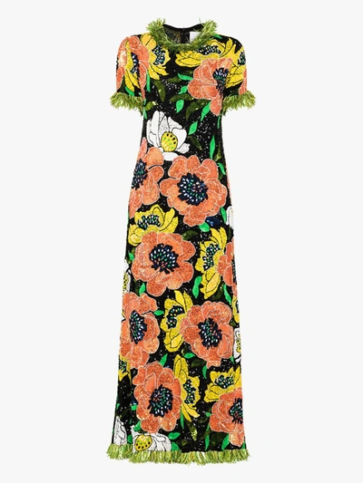 Shop Ashish Floral Sequinned Evening Gown In Black