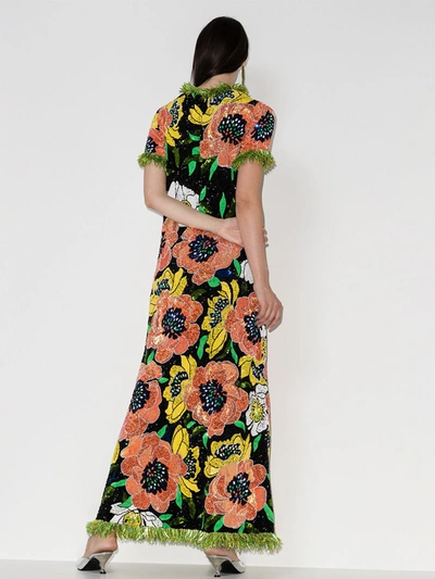 Shop Ashish Floral Sequinned Evening Gown In Black