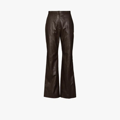 Shop Lvir Bootcut Faux Leather Trousers In Brown