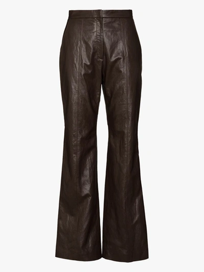 Shop Lvir Bootcut Faux Leather Trousers In Brown
