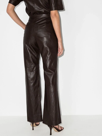 Shop Lvir Bootcut Faux Leather Trousers In Brown