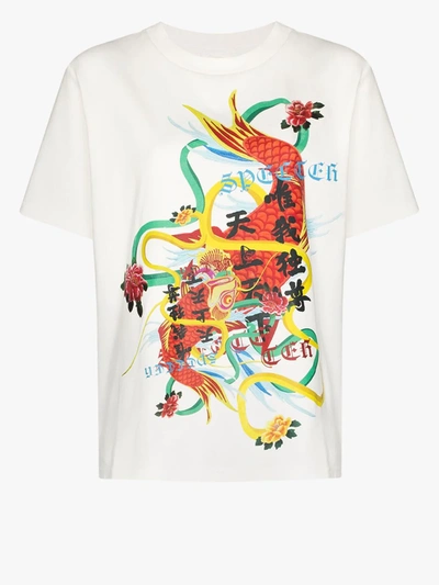 Shop Angel Chen Dragon Print Cotton T-shirt In White