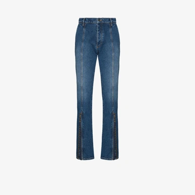 Shop Y/project Buttoned Cuff Straight Leg Jeans In Blue