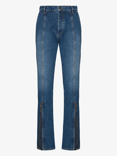 Shop Y/project Buttoned Cuff Straight Leg Jeans In Blue