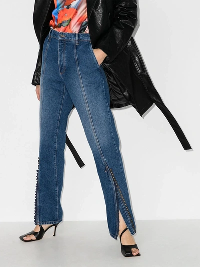 Shop Y/project Buttoned Cuff Straight Leg Jeans In Blue