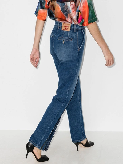 Shop Y/project Buttoned Cuff Straight Leg Jeans In Blue