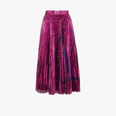 Shop Valentino Vlogo Sequin Pleated Midi Skirt In Pink