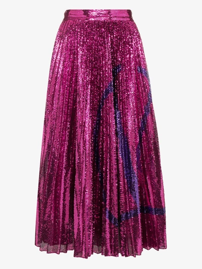 Shop Valentino Vlogo Sequin Pleated Midi Skirt In Pink