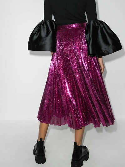 Shop Valentino Vlogo Sequin Pleated Midi Skirt In Pink