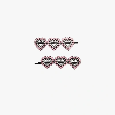 Shop Ashley Williams Pink Heart Crystal Hair Clip Set In Black
