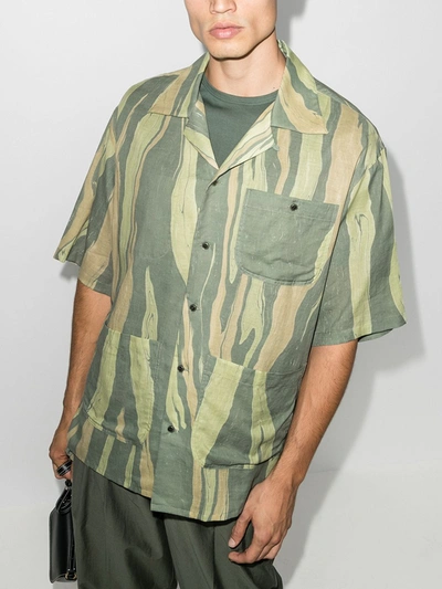 Shop Nicholas Daley Aloha Striped Short Sleeve Shirt In Green