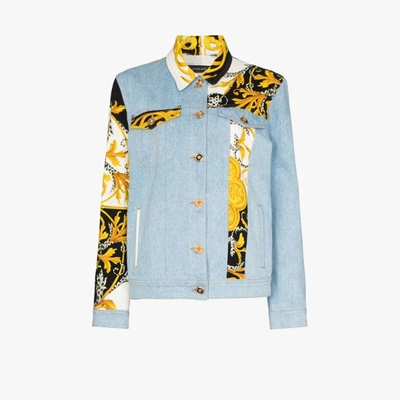 Shop Versace Baroque Patchwork Denim Jacket In Blue