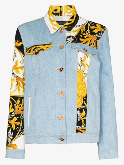 Shop Versace Baroque Patchwork Denim Jacket In Blue