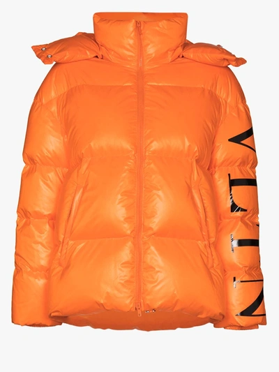 Shop Valentino Vltn Logo Puffer Jacket In Orange