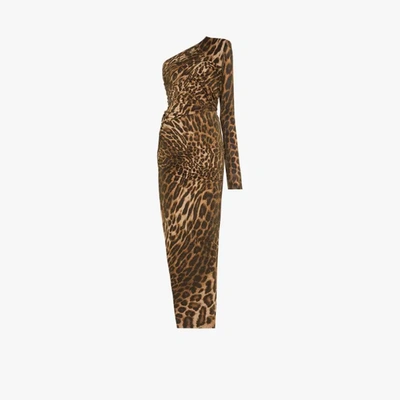 Shop Alexandre Vauthier Leopard Print One Shoulder Dress In Brown