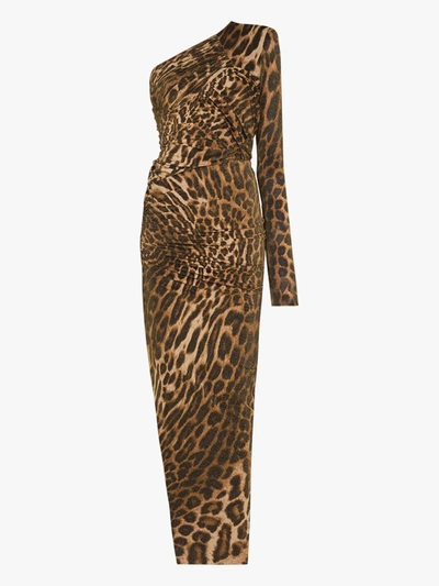 Shop Alexandre Vauthier Leopard Print One Shoulder Dress In Brown