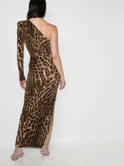 Shop Alexandre Vauthier Leopard Print One Shoulder Dress In Brown