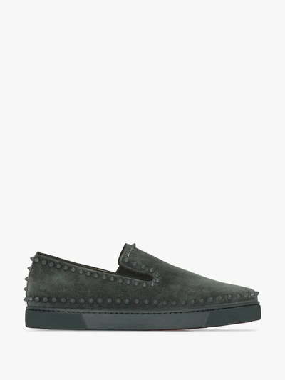 Shop Christian Louboutin Louis Spikes Slip-on Suede Sneakers In Grey