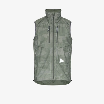 Shop And Wander Grey And Camouflage Print Technical Gilet In Green