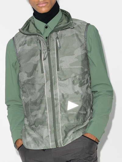 Shop And Wander Grey And Camouflage Print Technical Gilet In Green