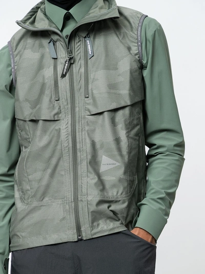 Shop And Wander Grey And Camouflage Print Technical Gilet In Green