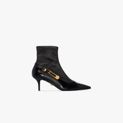 Shop Versace Black 55 Pointed Toe Leather Boots