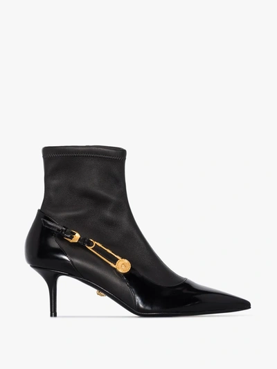 Shop Versace Black 55 Pointed Toe Leather Boots