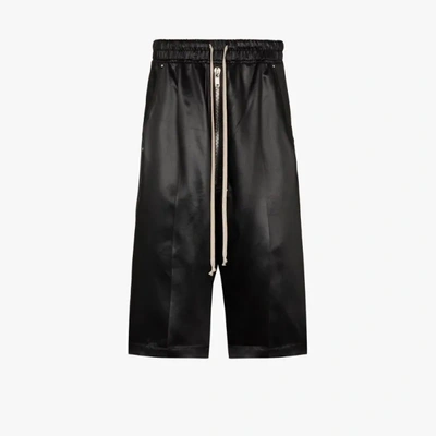 Shop Rick Owens Black Drop Crotch Track Shorts