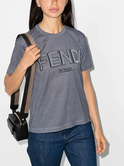 Shop Fendi Vichy Gingham Logo Cotton T-shirt In Blue