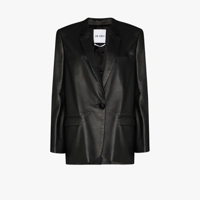 Shop Attico Bianca Single-breasted Leather Blazer In Black