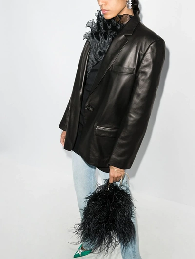 Shop Attico Bianca Single-breasted Leather Blazer In Black