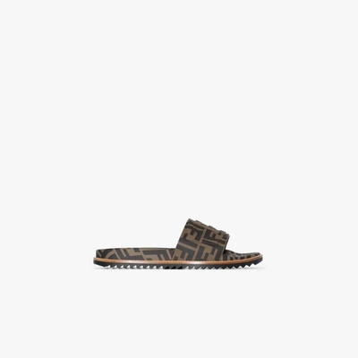 Shop Fendi Brown Ff Logo Slides In Multicolour