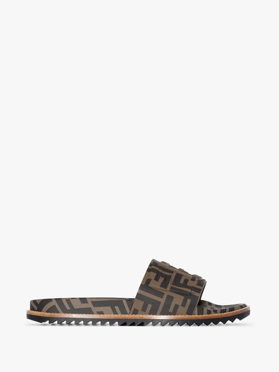 Shop Fendi Brown Ff Logo Slides In Multicolour