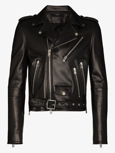 Shop Amiri Black Lightweight Leather Biker Jacket