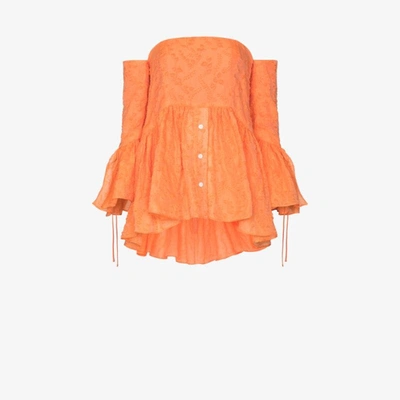 Shop Rosie Assoulin Off-the-shoulder Ruffled Blouse In Orange