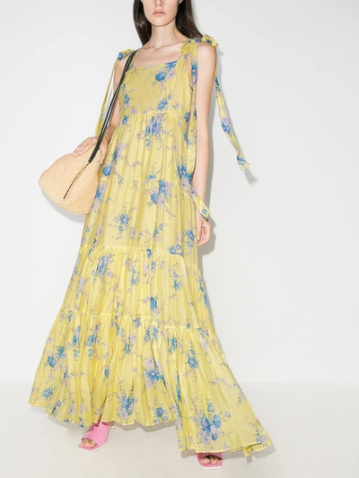 Shop Loveshackfancy Burrows Floral Maxi Dress In Yellow