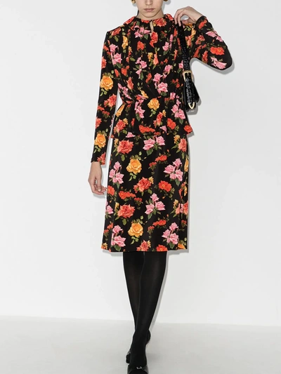 Shop Commission Fanny Floral Print Midi Dress In Black