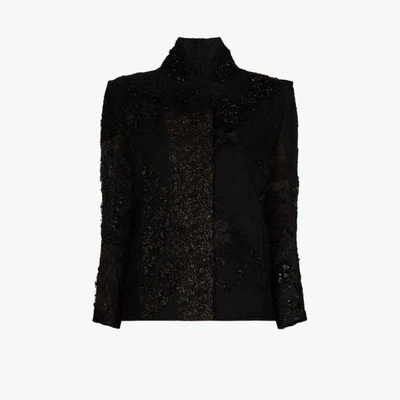 Shop By Walid Haya Embroidered Upcycled Silk Jacket In Black