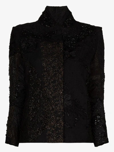 Shop By Walid Haya Embroidered Upcycled Silk Jacket In Black