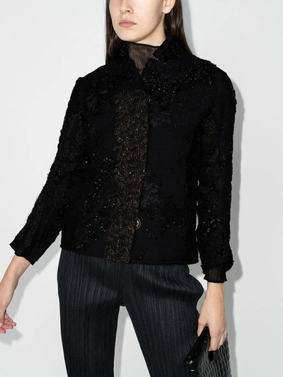 Shop By Walid Haya Embroidered Upcycled Silk Jacket In Black