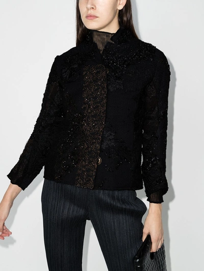 By Walid Haya Embroidered Upcycled Silk Jacket In Black
