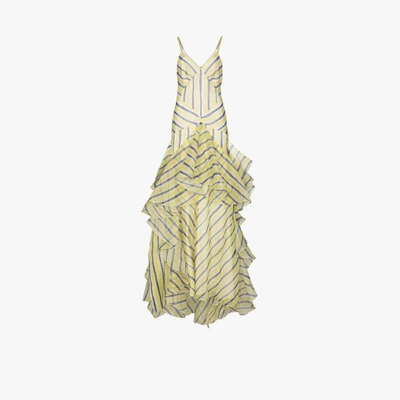 Shop Rosie Assoulin Watercolour Stripe Tiered Gown In Yellow