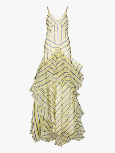 Shop Rosie Assoulin Watercolour Stripe Tiered Gown In Yellow