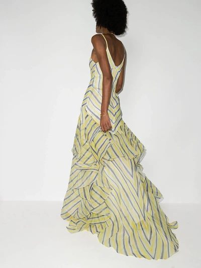 Shop Rosie Assoulin Watercolour Stripe Tiered Gown In Yellow