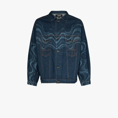 Shop Ahluwalia Wave Effect Denim Jacket In Blue